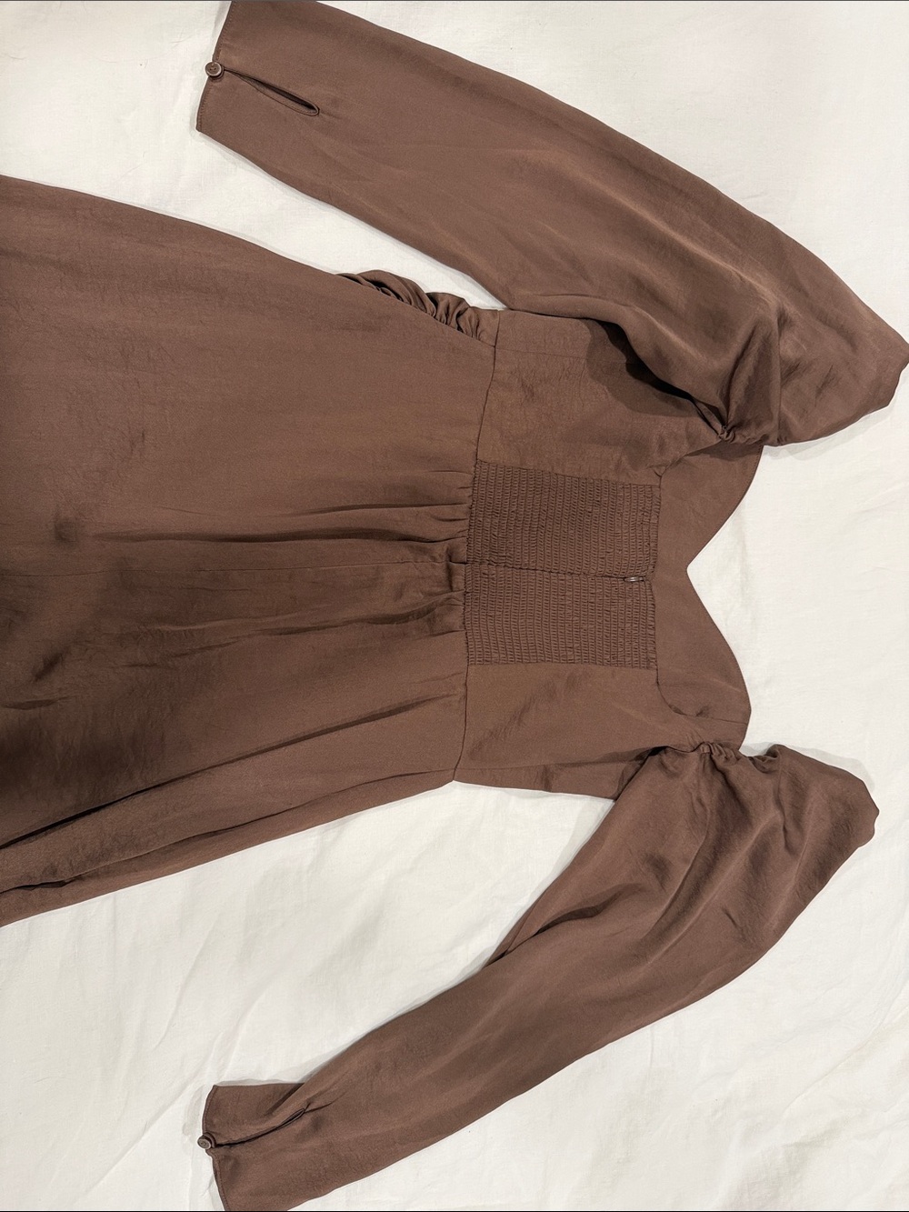 Aritzia Brown Puff-Sleeve Wrap Midi Dress - Picture 4 of 4